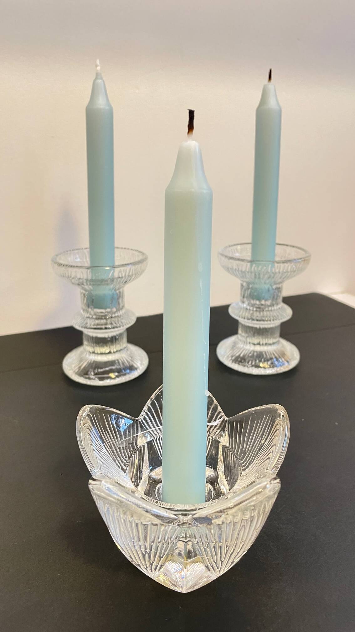 Vintage-style crystal candlesticks in the style of LITTLA