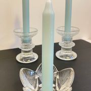 Vintage-style crystal candlesticks in the style of LITTLA