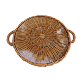 Plateau in rattan and glass 70s