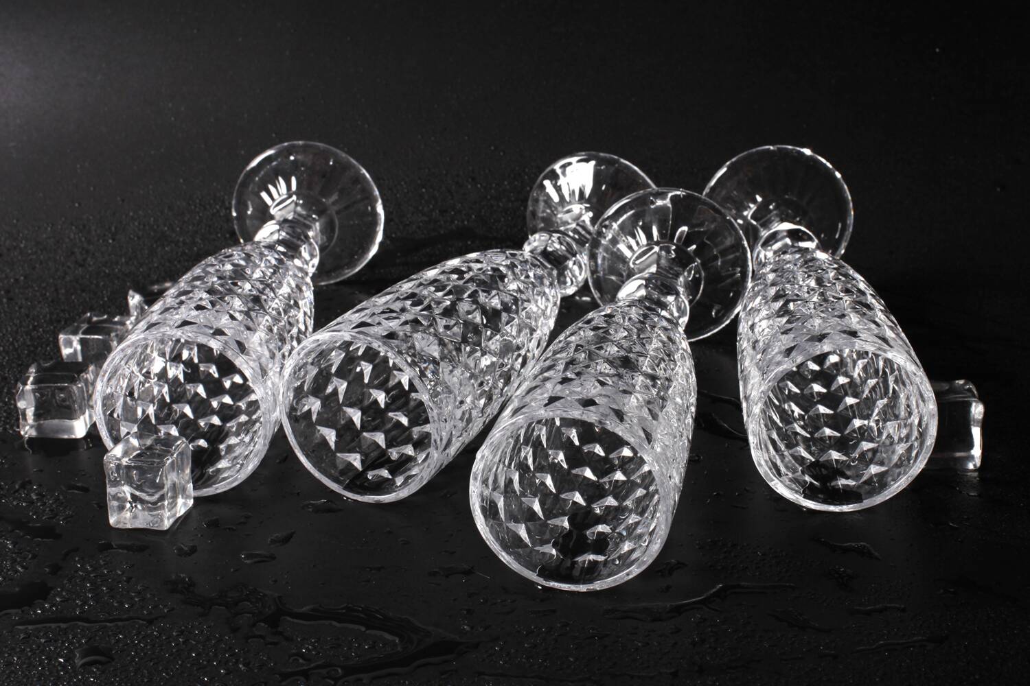 Set of 4 Vintage Pressed Glass Champagne Flutes, Clear Italian Stemware