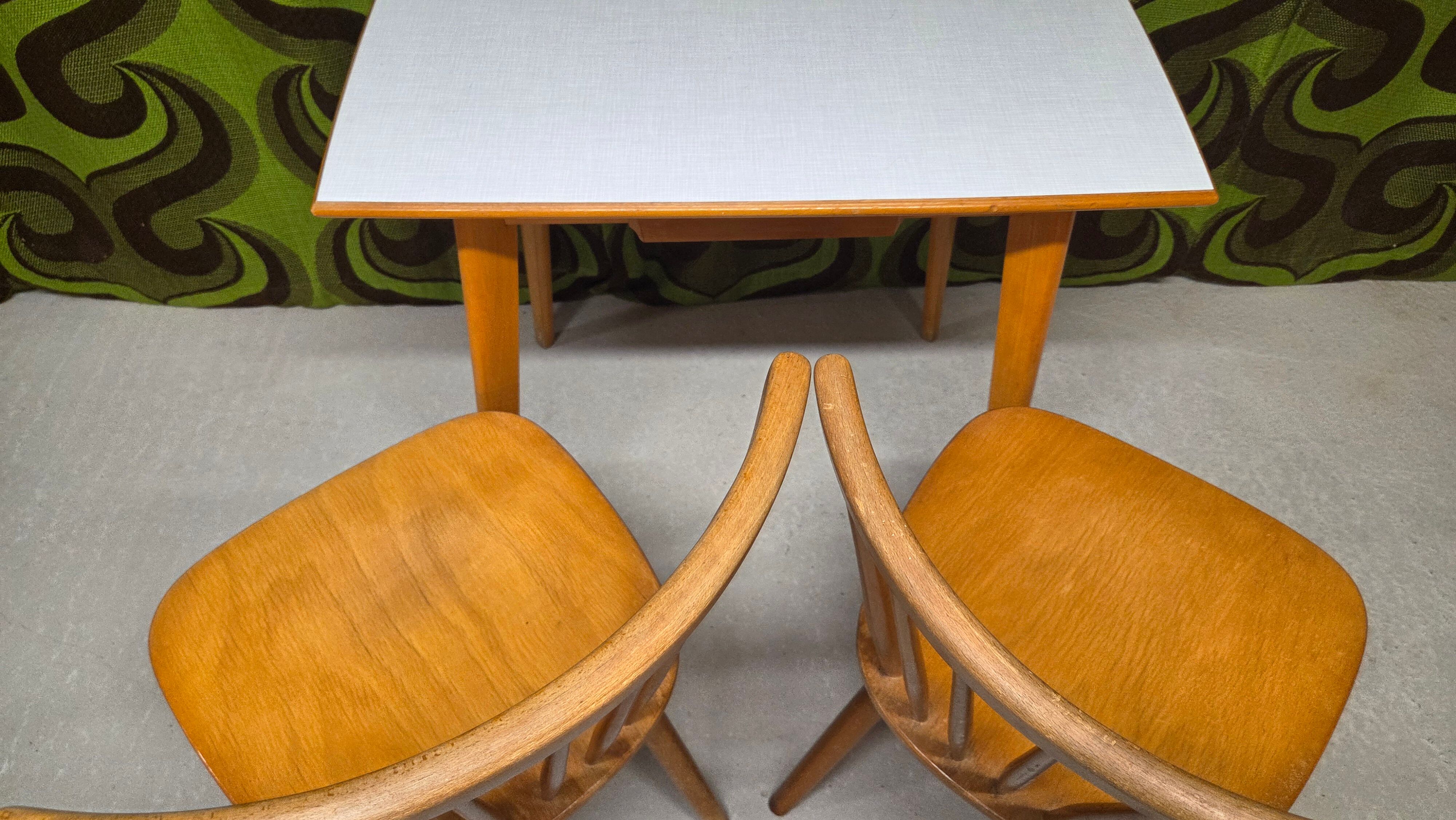 Table and 2 Scandinavian chairs 1960 vintage