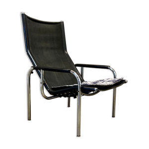 Fauteuil relax inclinable cuir noir design 1960.
