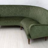 Mid-Century Modern Italian Damask Velvet Corner Sofa, 1950s