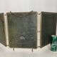 Vintage 1920s triptych barber mirror in gold and green faux crocodile leather - 37 x 87