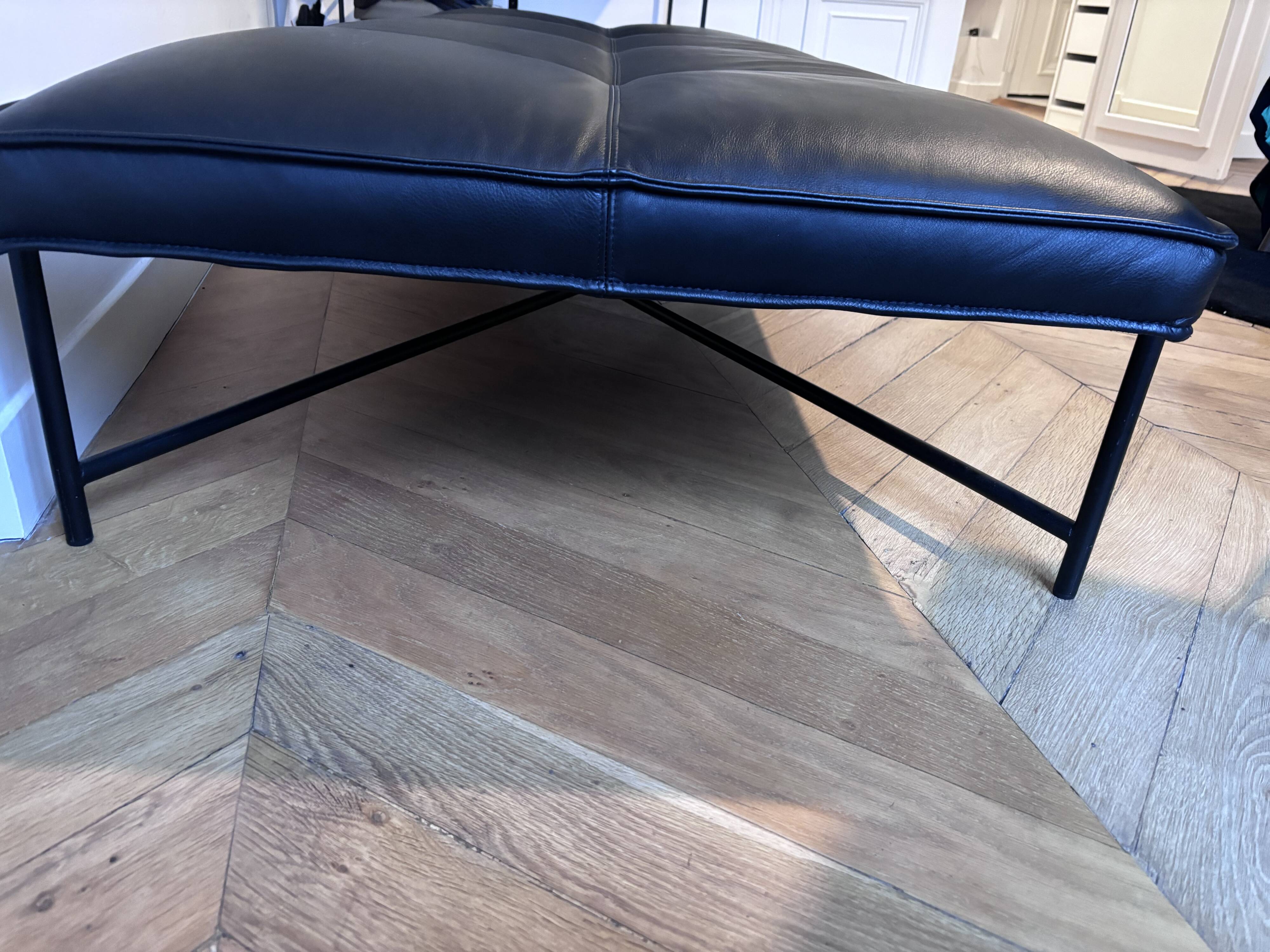 Black leather bench seat