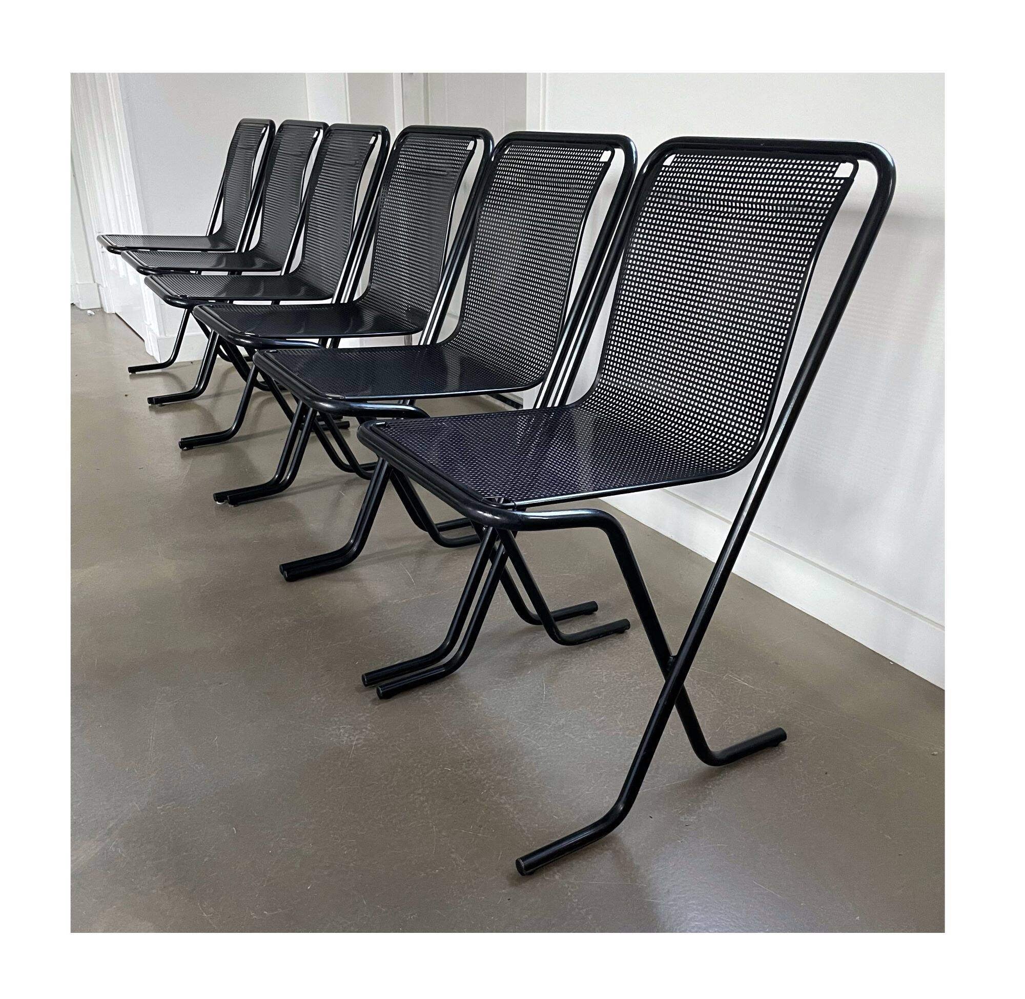 Black metal stacking chairs, Arrben Italy, 80s