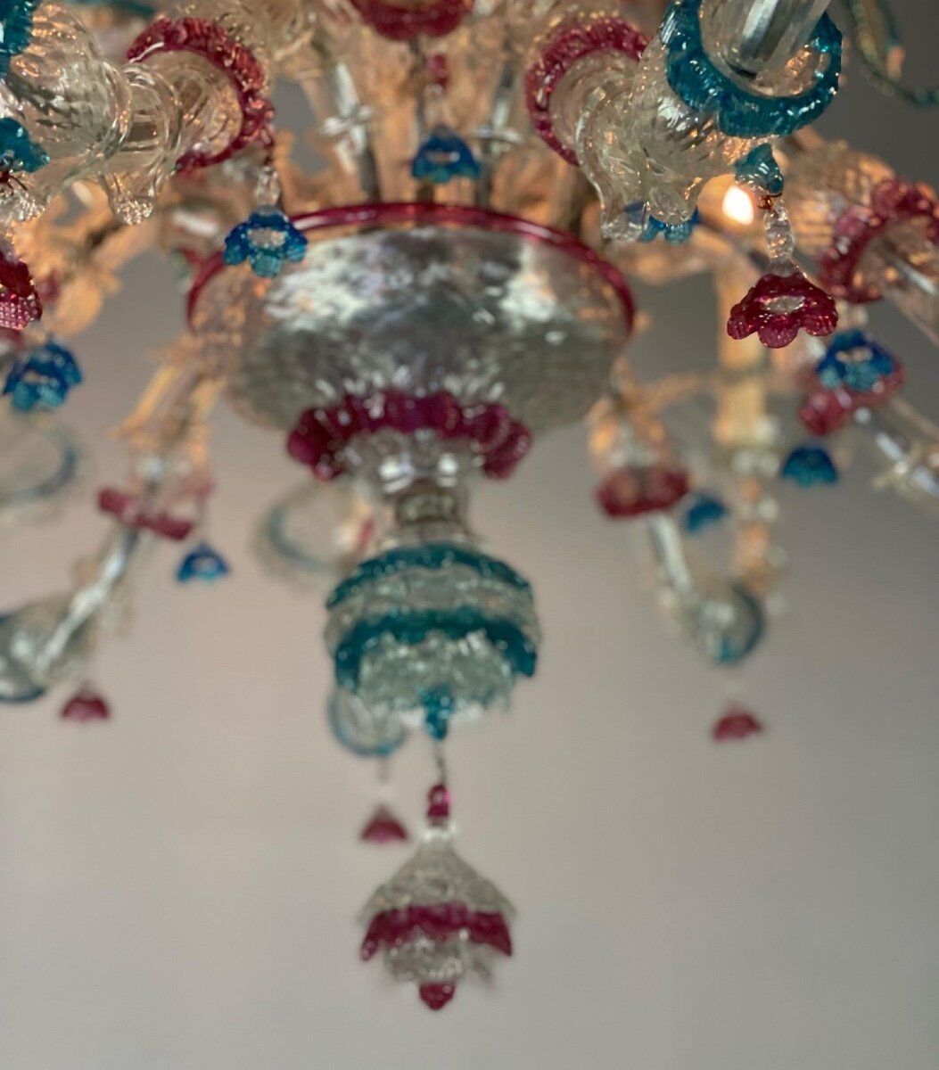 Venetian chandelier Rezzonico in Murano glass, 9 arms of light circa 1920