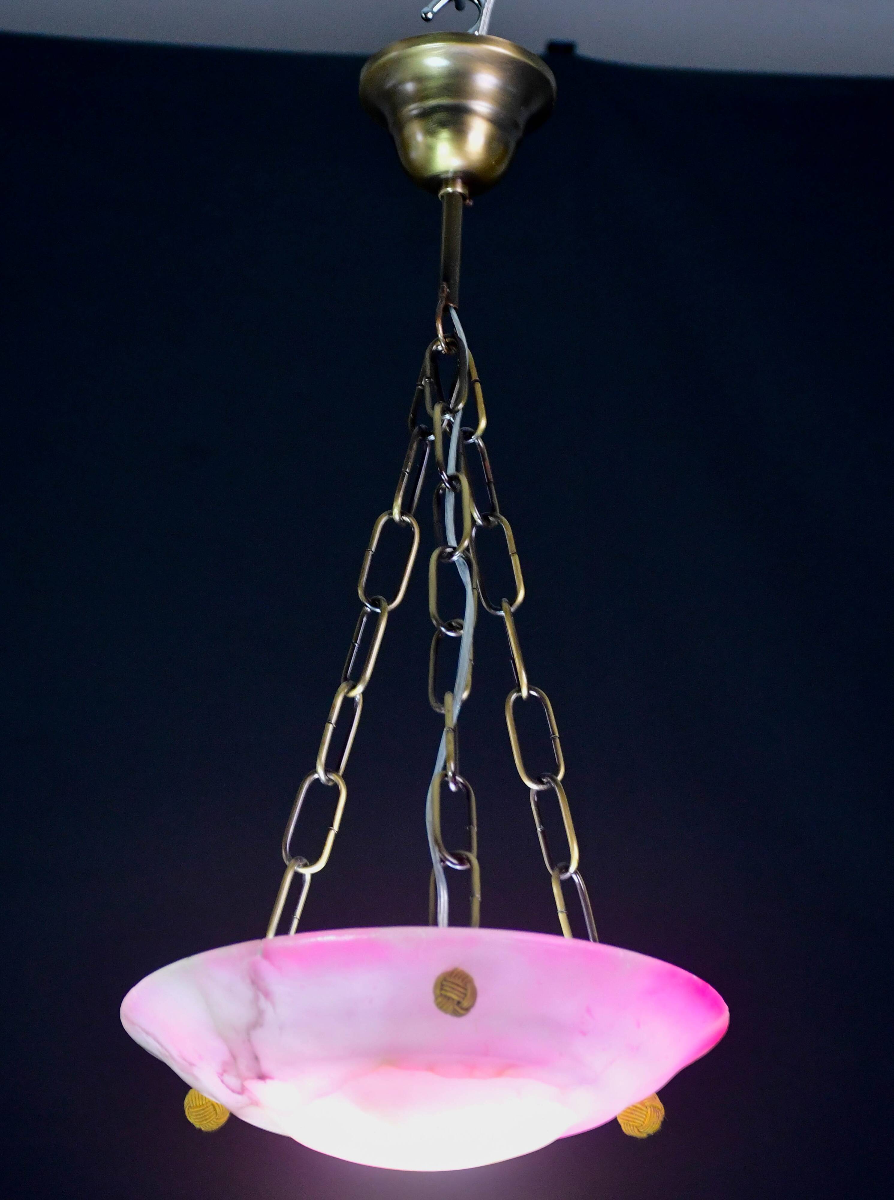 Charming pink Art Deco alabaster pendant, 1940s