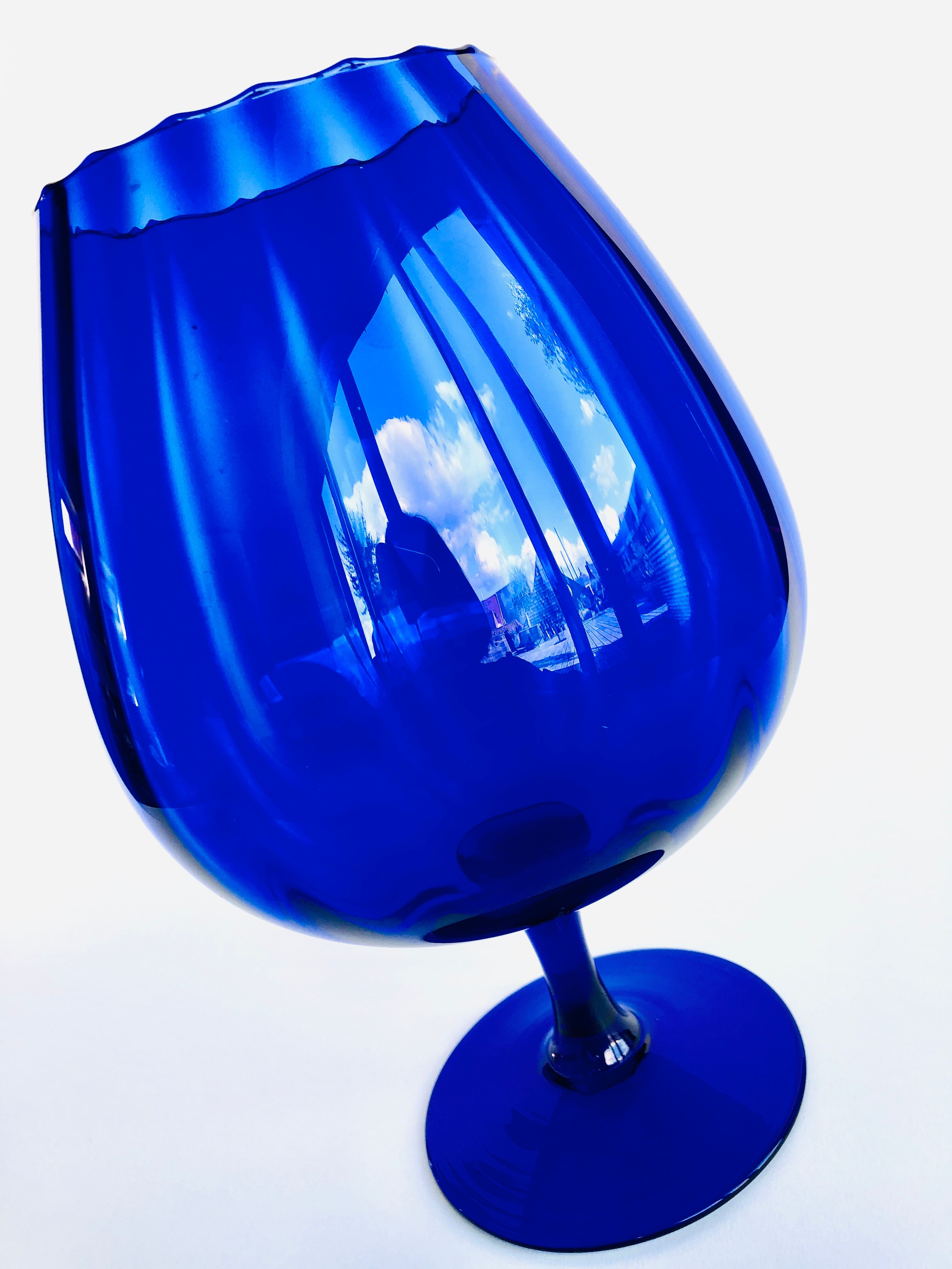 Bright blue textured glass vase from the 60s-70s, Italy, Empoli