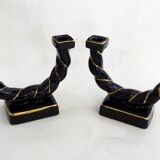 Pair of earthenware braided rope candlesticks