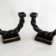 Pair of earthenware braided rope candlesticks
