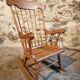 Vintage French Beech Rocking Chair – Mid-20th Century Windsor Style