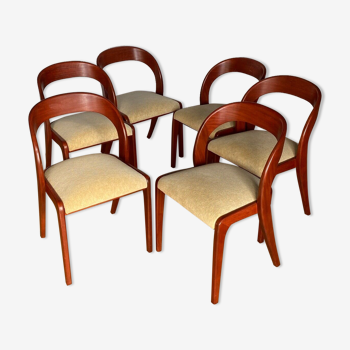 Suite de 6 chaises scandinaves 1970 bois exotique assise beige xx eme