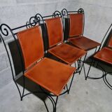 4 leather and wrought iron chairs
