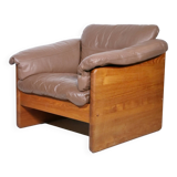Teak solid wood leather armchair by Mikael Laursen, 1970s