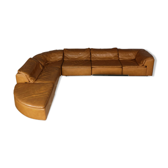 Large modular sofa in cognac leather by Laauser, Germany, 1970s