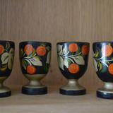 Set of 4 painted wooden egg cups