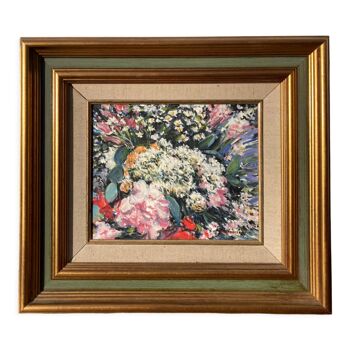 Bouquet of the 70s painted in oil on canvas framed signed by François Federlé