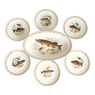 Limoges Fish Plate Set and Fish Platter. SIX Fish Plates and Serving Platter.