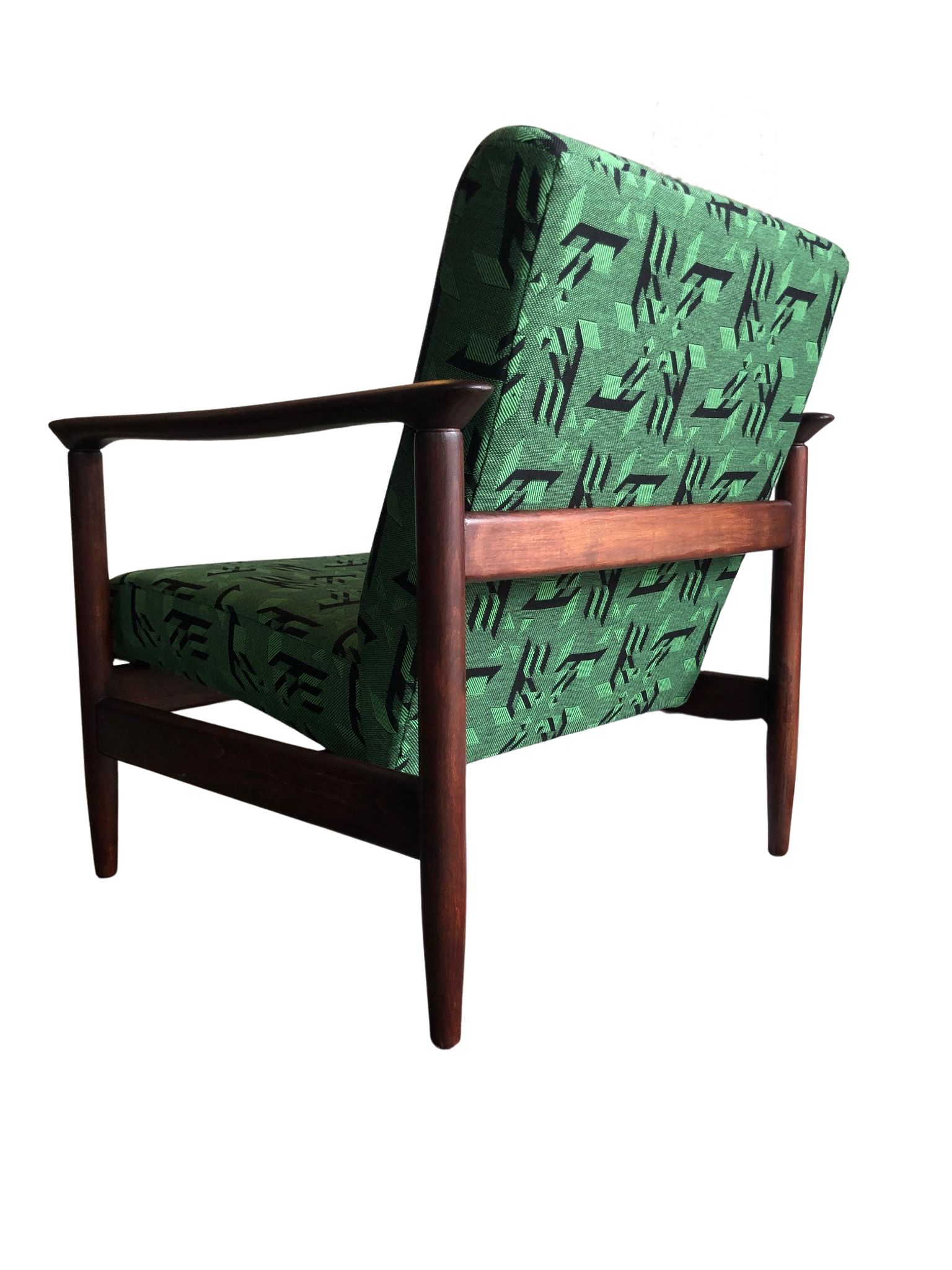 Mid century armchairs in green jacquard, by edmund homa, 1960s, set of two