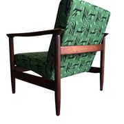 Mid century armchairs in green jacquard, by edmund homa, 1960s, set of two