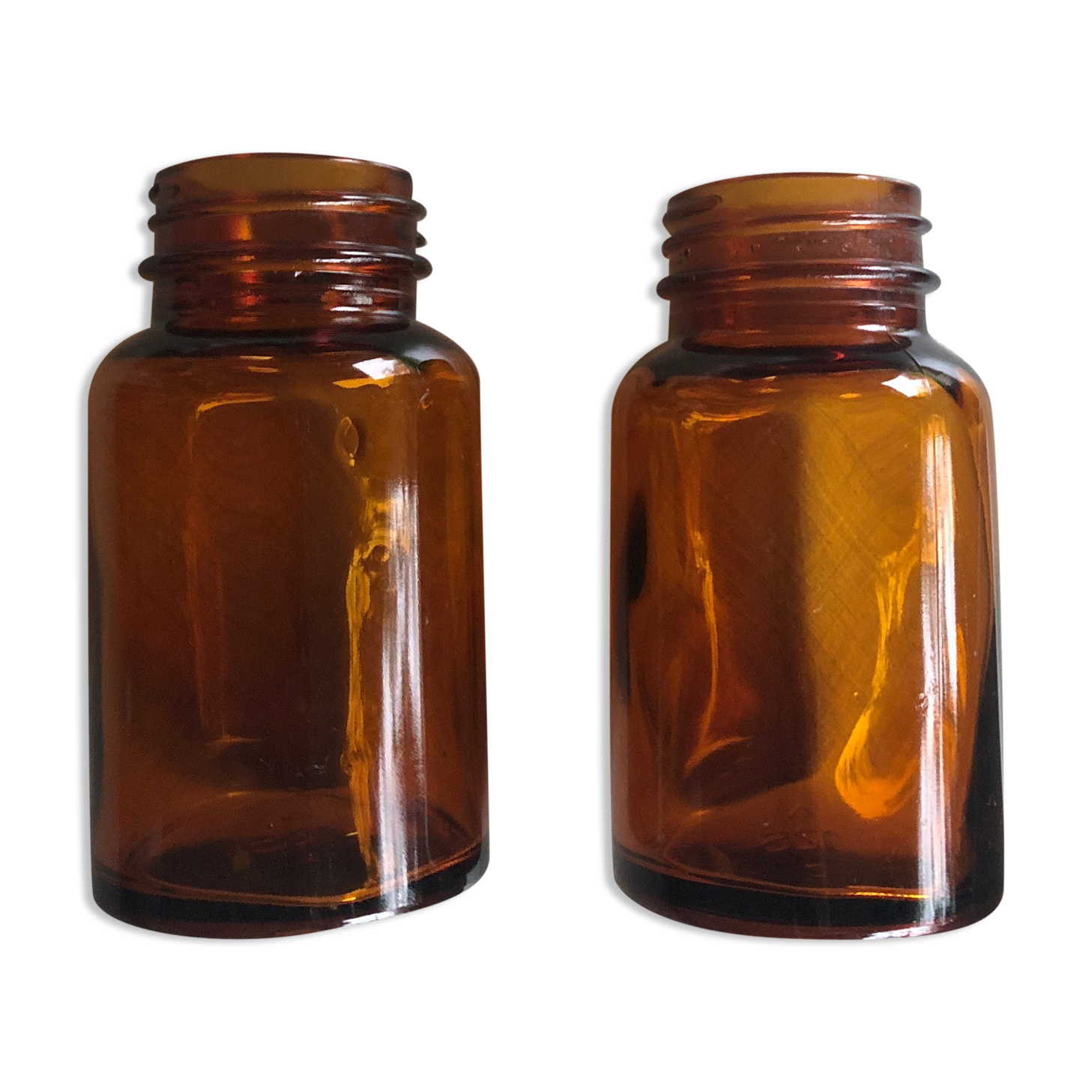 Lot of 2 amber apothecary vials