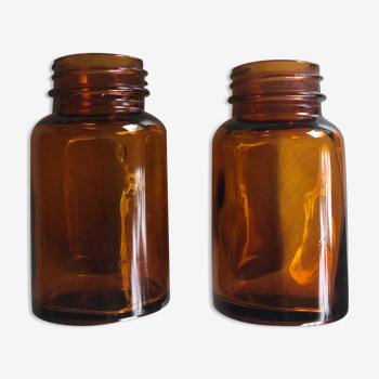 Lot of 2 amber apothecary vials