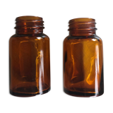 Lot of 2 amber apothecary vials