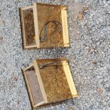 Pair of wall lamps in smoked glass and gilded metal from the 70s/80s