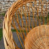 Vintage rattan armchair 50-60 black metal legs