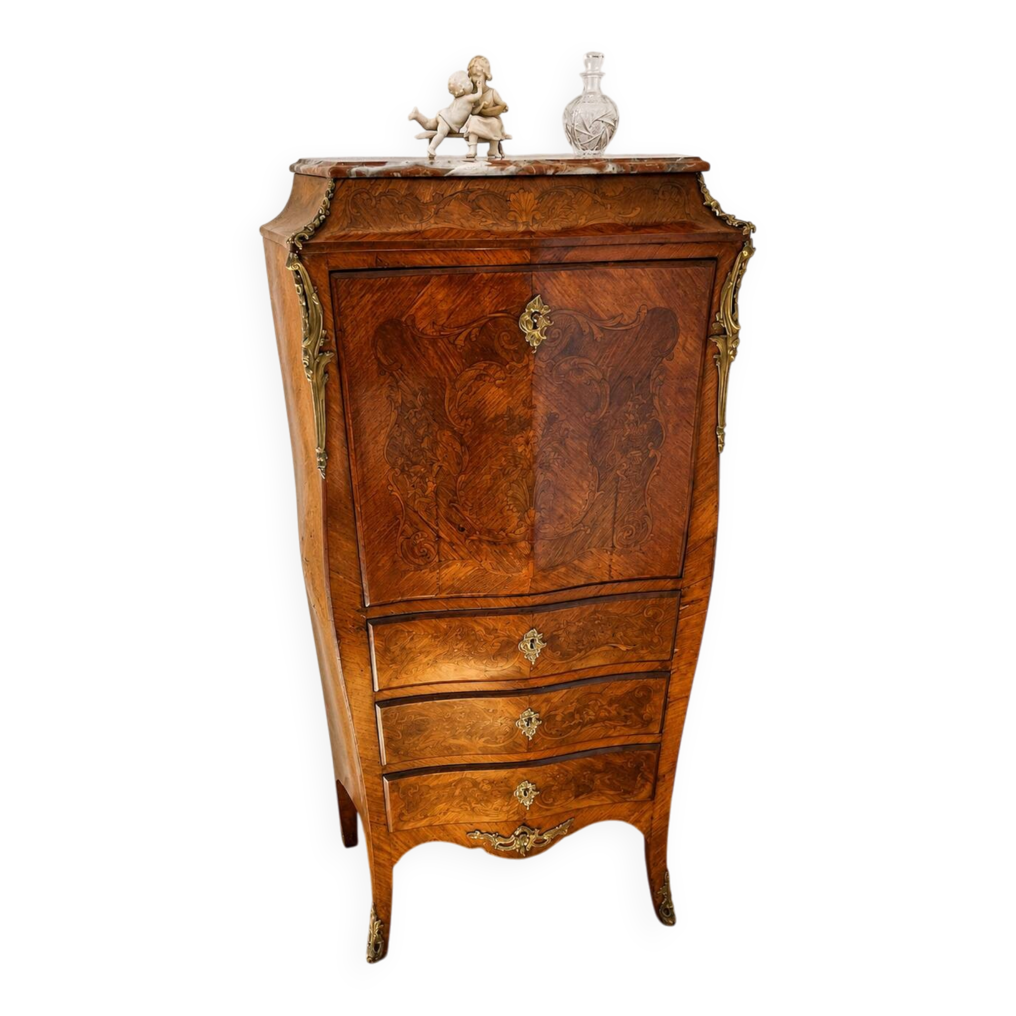 Secrétaire de style Louis XV marqueterie – marbre