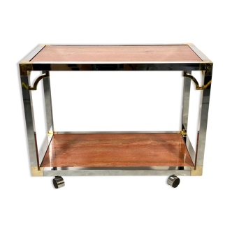 Italian rolling dessert table with two trays decorated with pink travertine