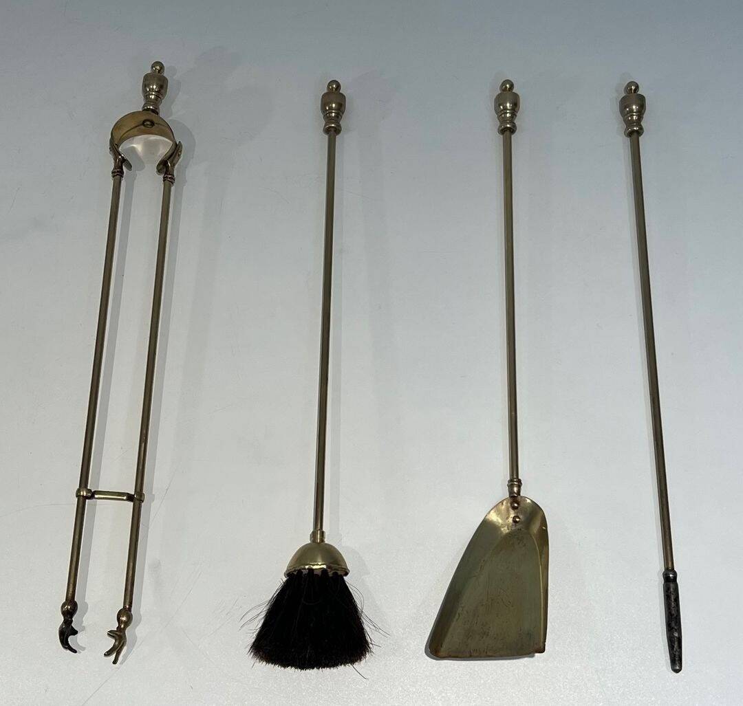 Neoclassical Fire Necessity in Polished Brass on Stand