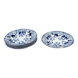 Lot of old flat earthenware plates from Creil Montereau, Flora decor