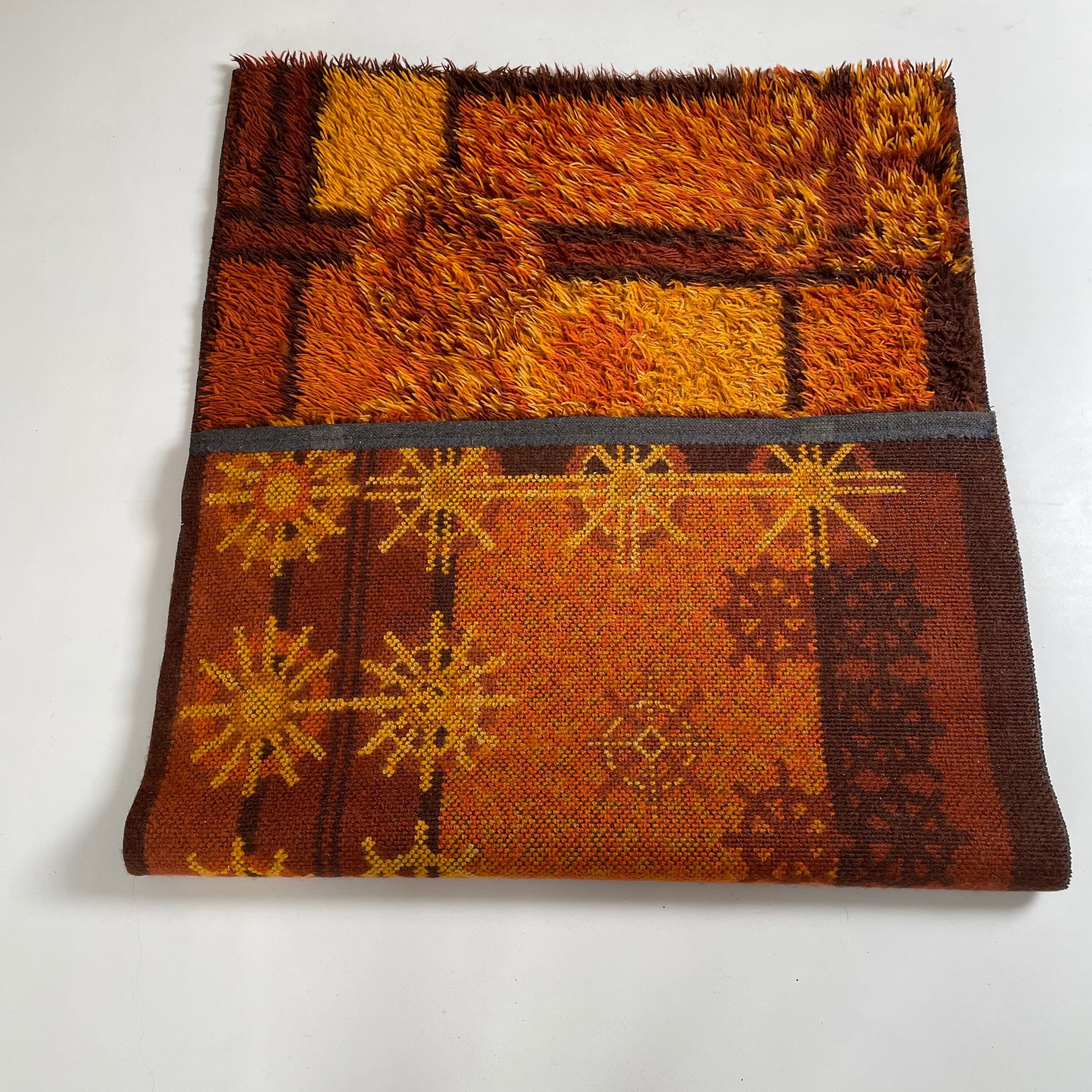 Original Scandinavian Square Pattern Rya Rug by Ege Taepper, 1960s, Denmark 96x161cm