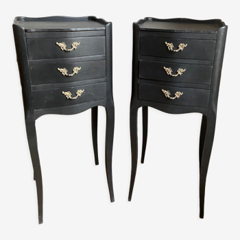 Pair of bedside tables style Louis XV black