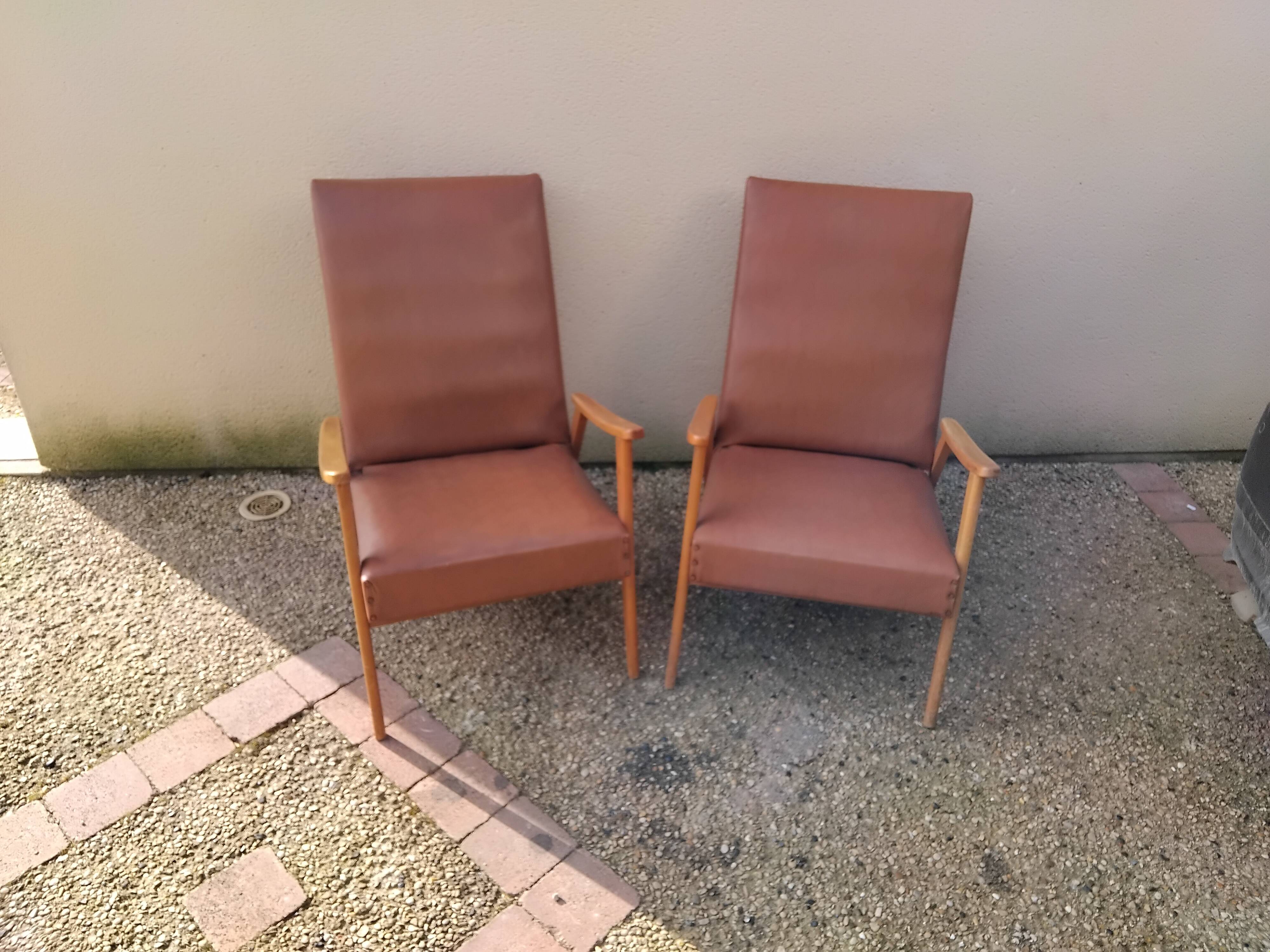 Paire de fauteuil vintage année 50 60 pieds compas scandinave