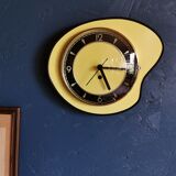 Vintage formica clock silent wall clock asymmetrical 60s "Yellow black"
