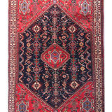 Tapis persan vintage fait à la main tapis traditionnel rouge bleu laine - 117x160cm
