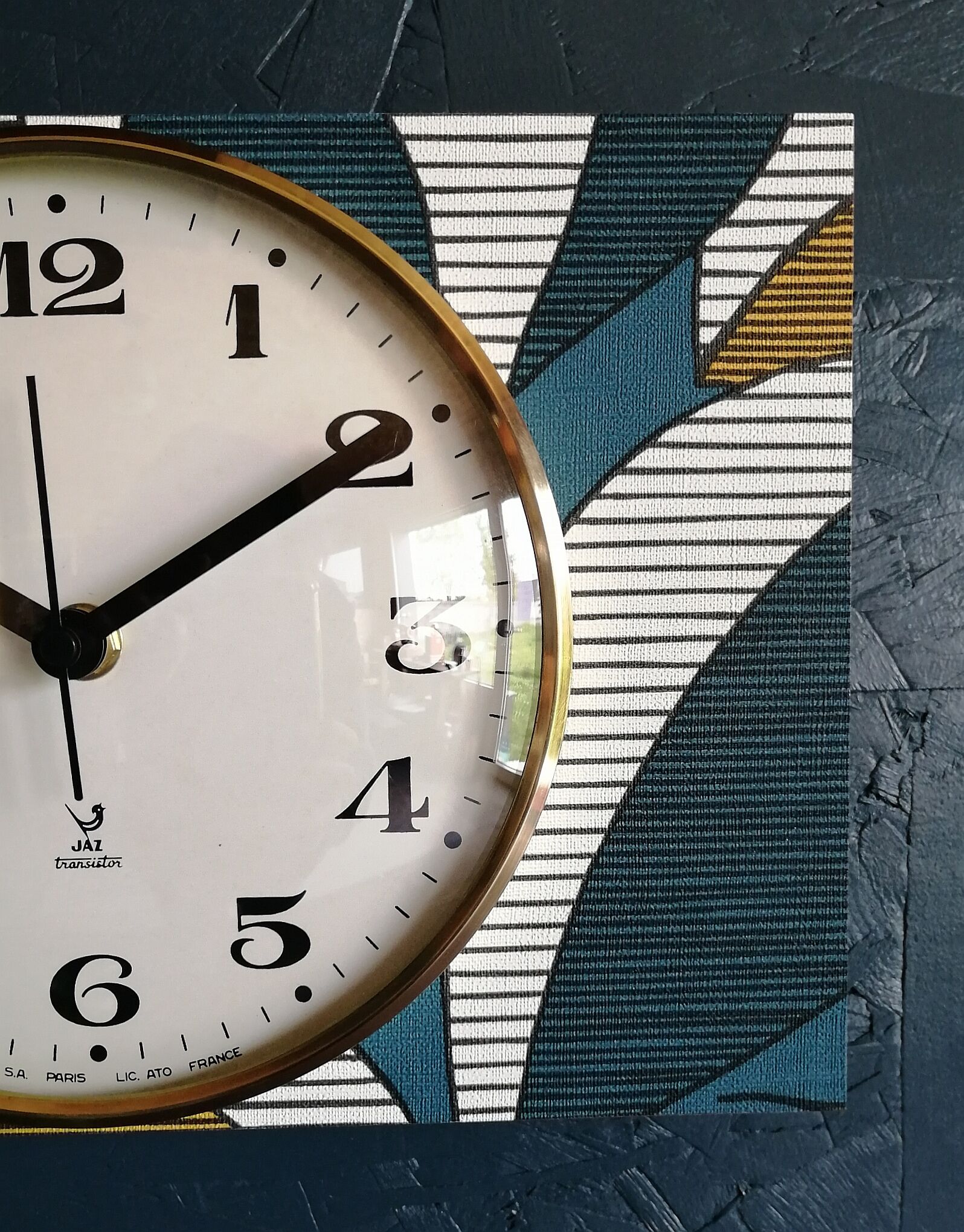 Vintage clock rectangular silent wall clock "Jaz blue white ochre"