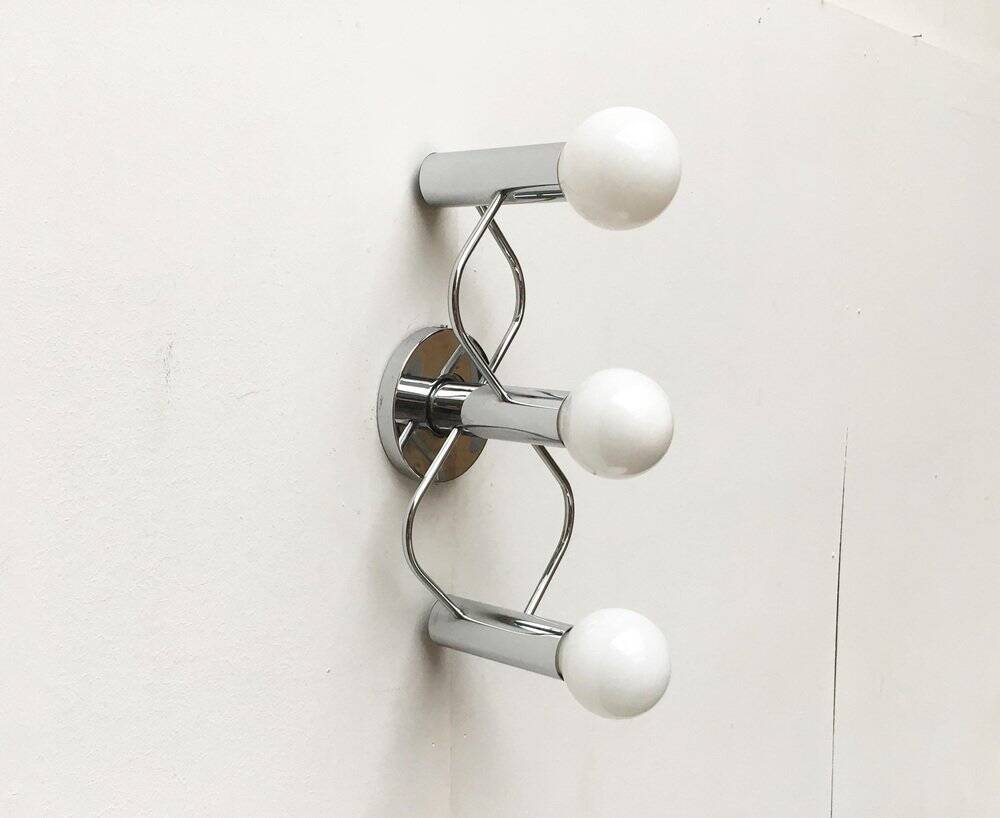 Chrome ceiling or wall lamp Space Age by Gaetano Sciolari for Leola, Germany, 1970s, set of 2