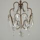 Small French Vintage Brass Single Light 4-Sided Crystal Cage Chandelier