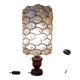Table lamp with wooden base and mother-of-pearl fish and brass lampshade