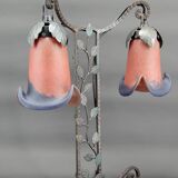 Two-headed wrought iron lamp by Muller, Art Deco, France, Circa 1920