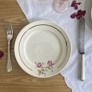 6 antique Badonviller faience dessert plates with flowers and gilding.