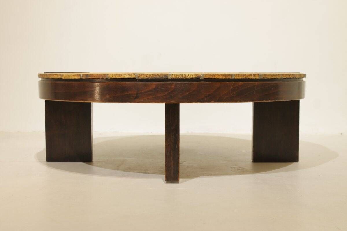 Round coffee table herbarium Roger Capron, Vallauris - ceramic and wooden structure