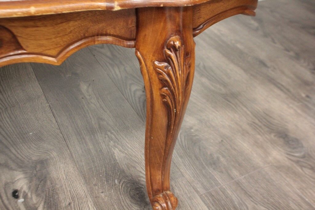 Louis XV style oval coffee table with glass top