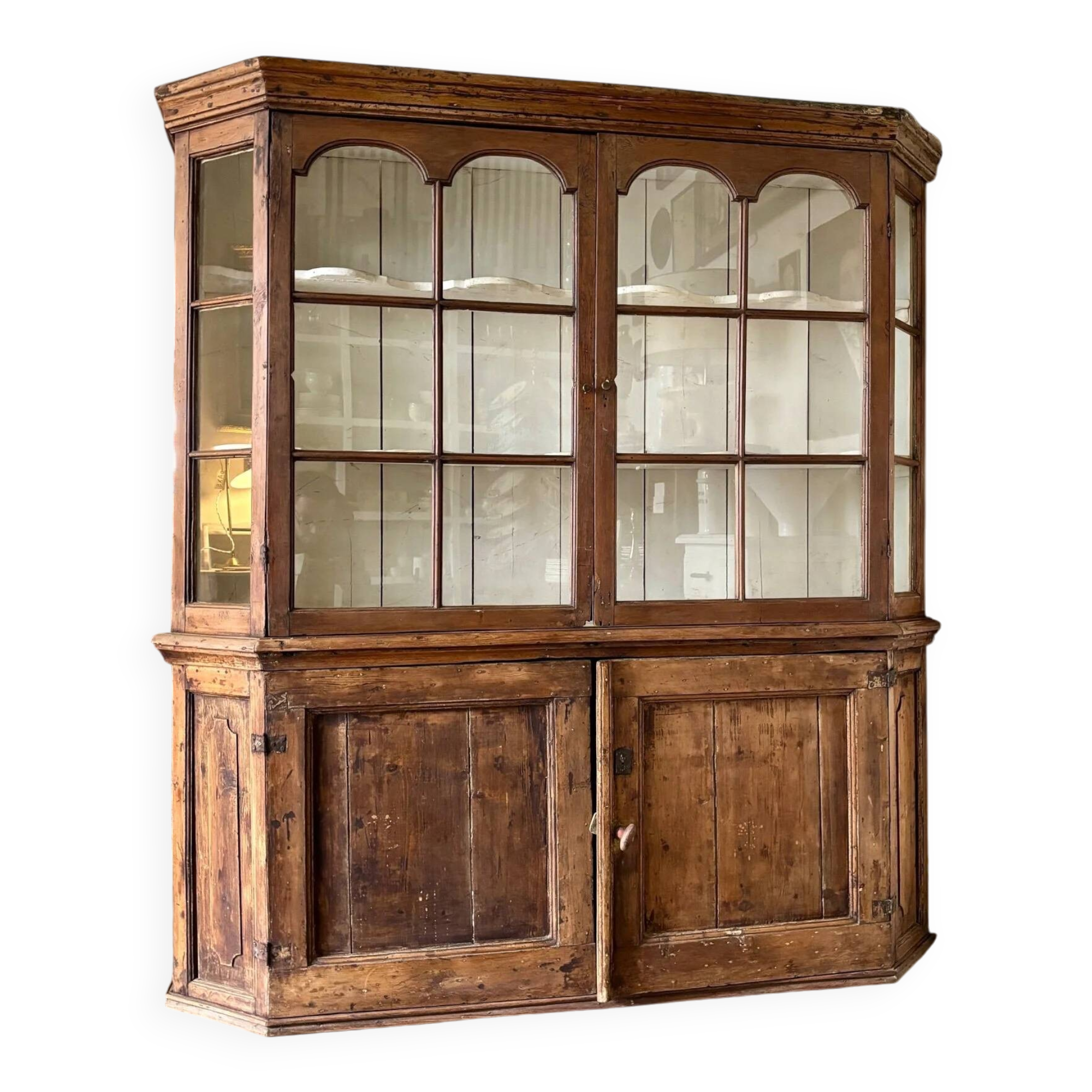 Buffet 2 corps vitré en bois, XIXème