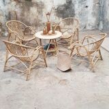 Rattan armchairs and table