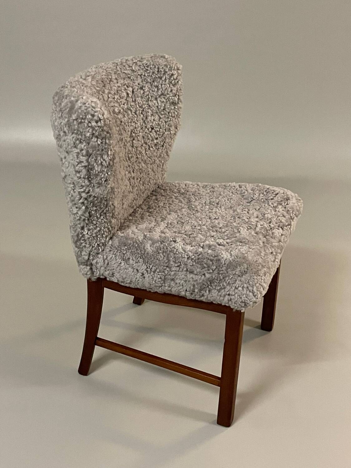 Danish beside chair in grey sheep skin  1940s